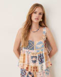 [ASOS DESIGN] ASOS DESIGN linen-blend tie side cami top in tile print-Multi 8 Tile Print