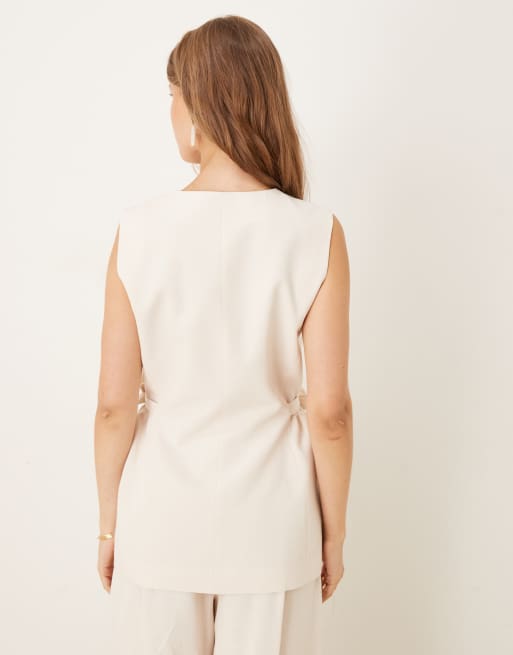 ASOS DESIGN linen blend tie side waistcoat in ivory (part of a set), 4 of 4