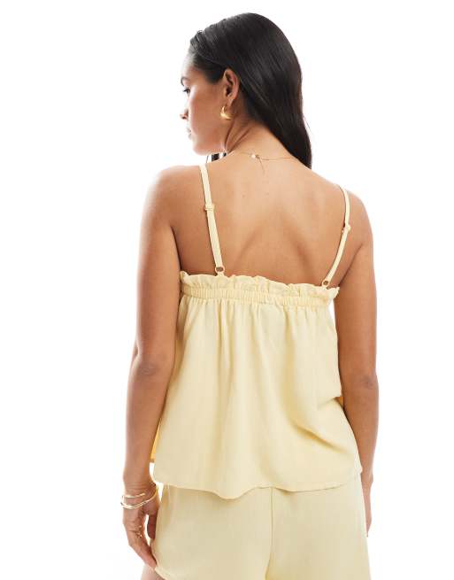 ASOS DESIGN linen blend trapeze cami top in buttermilk, 2 of 4