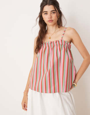Asos Design Linen Blend Trapeze Cami Top In Multi