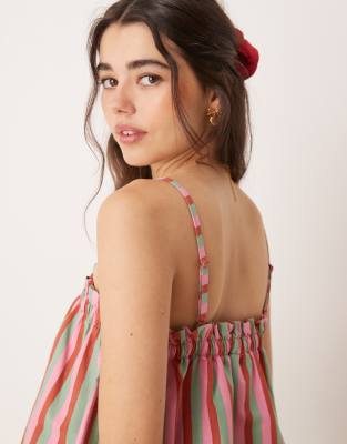 Asos Design Linen Blend Trapeze Cami Top In Multi