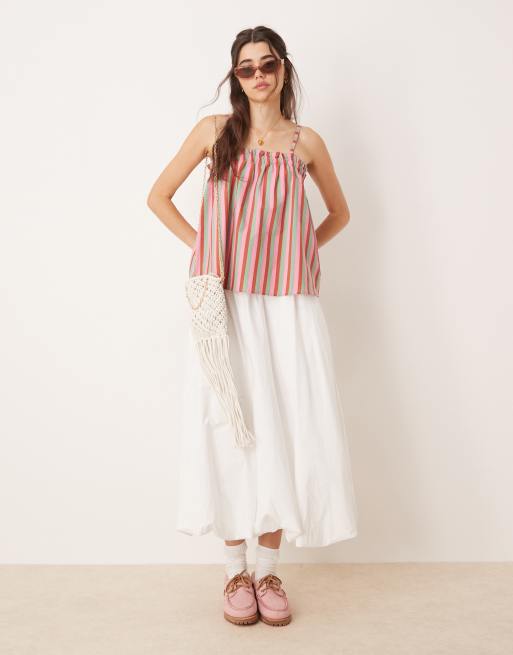 ASOS DESIGN linen blend trapeze cami top in pink stripes, 3 of 4