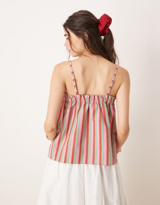 ASOS DESIGN linen blend trapeze cami top in pink stripes, 4 of 4