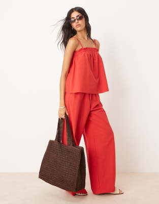 Asos Design Linen Blend Trapeze Cami Top In Red