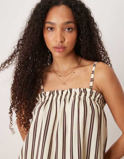 ASOS DESIGN linen blend trapeze cami top in stripe - view 1