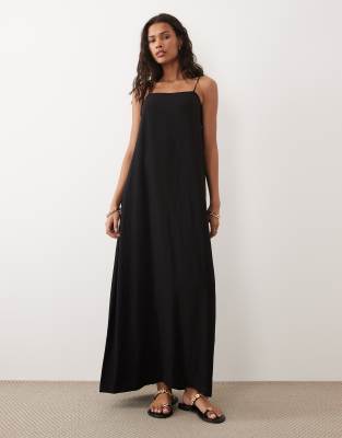 asos design double cloth trapeze maxi dress ASOS DESIGN Curve double cloth trapeze maxi dress in black