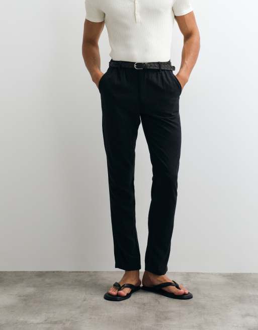 ASOS DESIGN linen blend trousers in black, 2 of 5