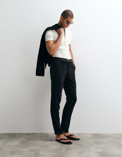 ASOS DESIGN linen blend trousers in black, 3 of 5