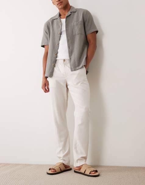 ASOS DESIGN linen blend trousers in stone - view 1