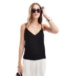 [ASOS DESIGN] ASOS DESIGN linen blend v neck cami in black 6 black