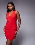 [ASOS DESIGN] ASOS DESIGN linen blend waistcoat mini dress in red-Yellow 10 Red