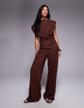[ASOS DESIGN] ASOS DESIGN linen-blend wide leg pants in brown (Part of a set) 14 Brown
