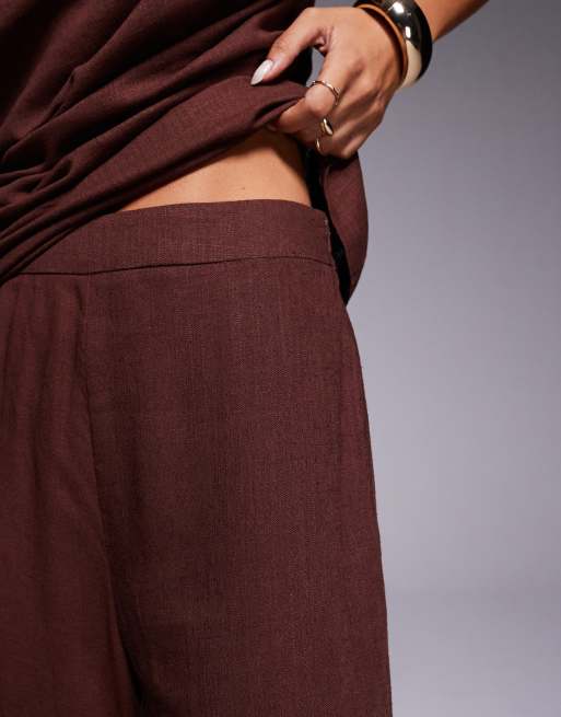 ASOS DESIGN linen-blend wide leg pants in brown (Part of a set), 3 of 5