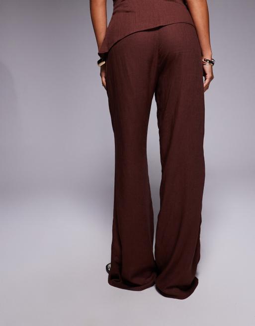 ASOS DESIGN linen-blend wide leg pants in brown (Part of a set), 4 of 5