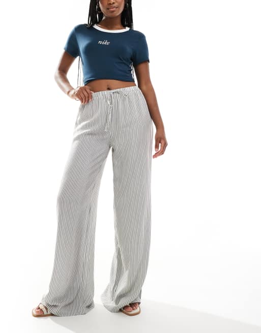 ASOS DESIGN linen blend wide leg pants in pinstripe - part of a set