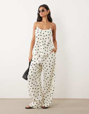 Asos Design Linen Blend Wide Leg Pull On Pants In Multi