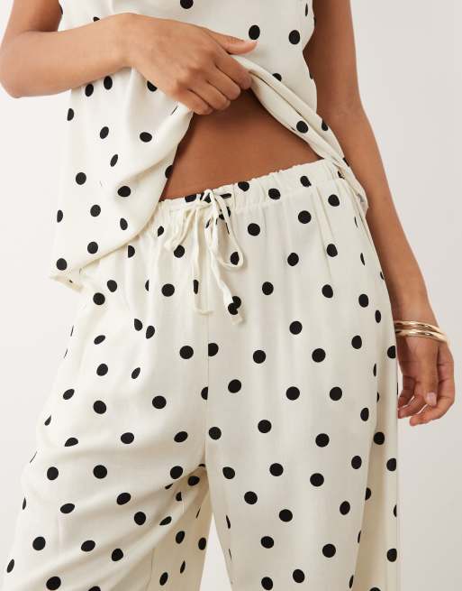 ASOS DESIGN linen blend wide leg pull on trouser in polka dot co ord, 3 of 5