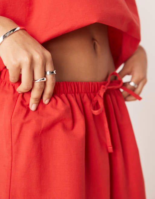 ASOS DESIGN linen blend wide leg trouser in red co ord, 2 of 5