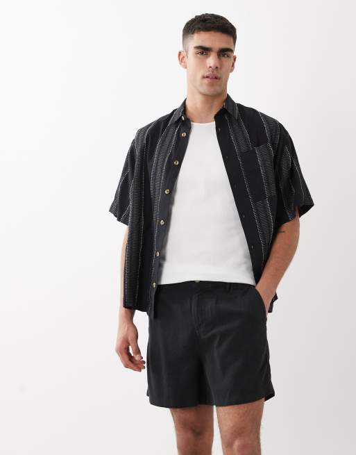 ASOS DESIGN linen blend wide shorts in short length in black, 3 of 5