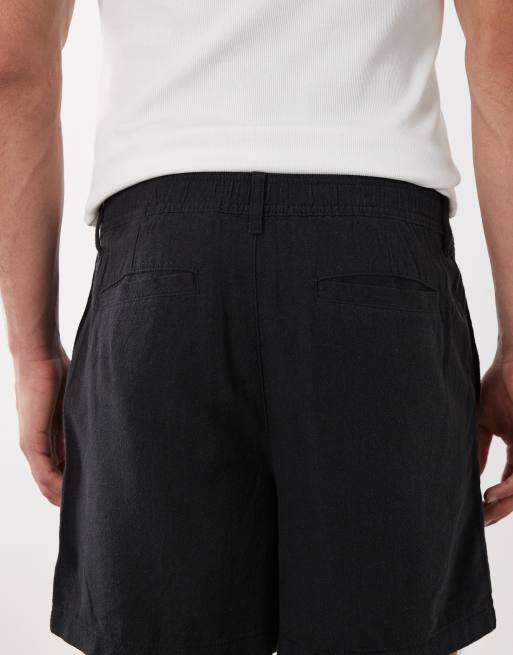 ASOS DESIGN linen blend wide shorts in short length in black, 5 of 5