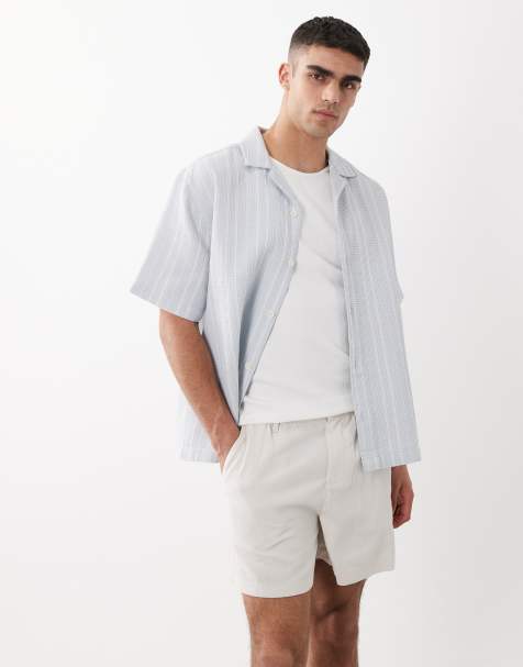 ASOS DESIGN linen blend wide shorts in short length in stone - view 1