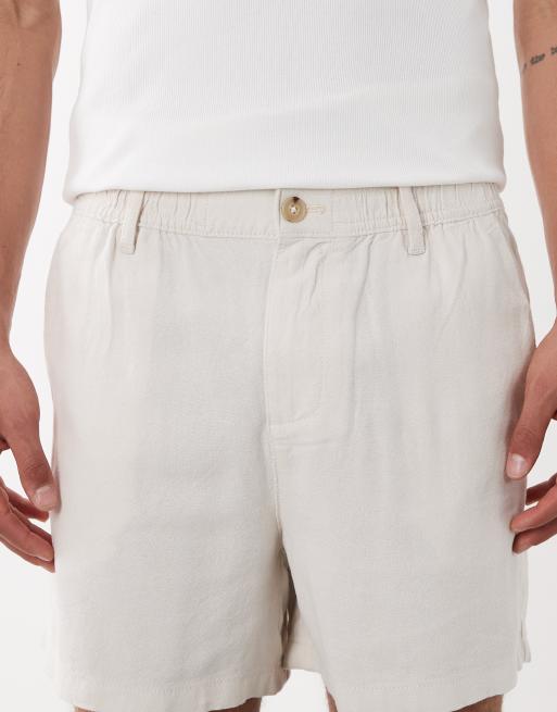 ASOS DESIGN linen blend wide shorts in short length in stone, 5 of 6