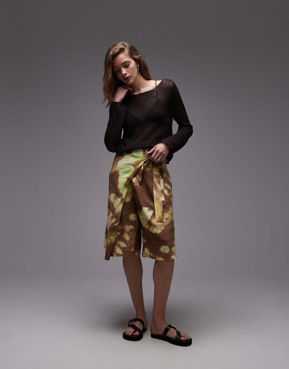 ASOS DESIGN linen blend wrap front bermuda shorts in tie dye print