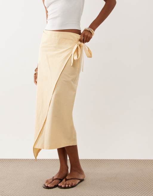 ASOS DESIGN linen blend wrap skirt in buttermilk - part of a set, 2 of 5