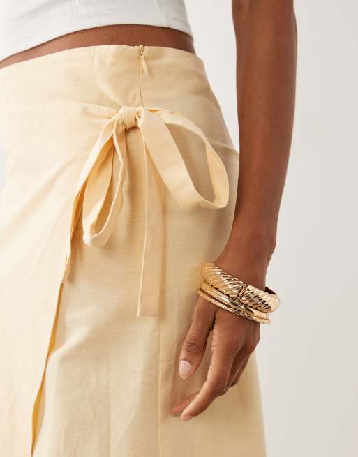 ASOS DESIGN linen blend wrap skirt in buttermilk - part of a set, 5 of 5