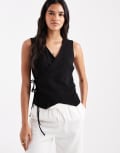 [ASOS DESIGN] ASOS DESIGN linen blend wrap tie detail waistcoat in black 16 BLACK