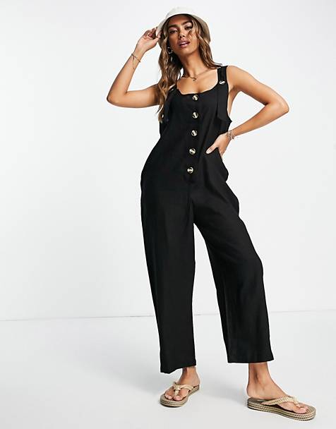 Black Amazon Essentials Sleeveless Linen Jumpsuit in Washed Black - Save 44% Womens Clothing Jumpsuits and rompers Full-length jumpsuits and rompers 