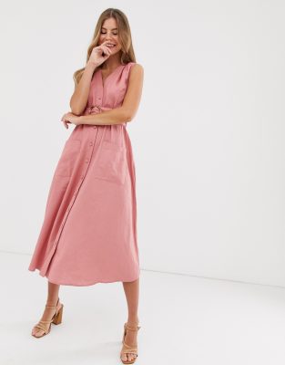 pink linen midi dress