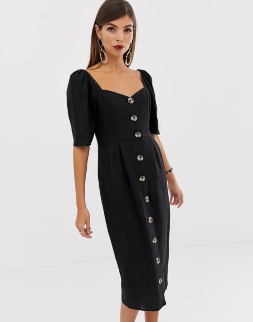  ASOS  DESIGN linen button through midi dress  with 