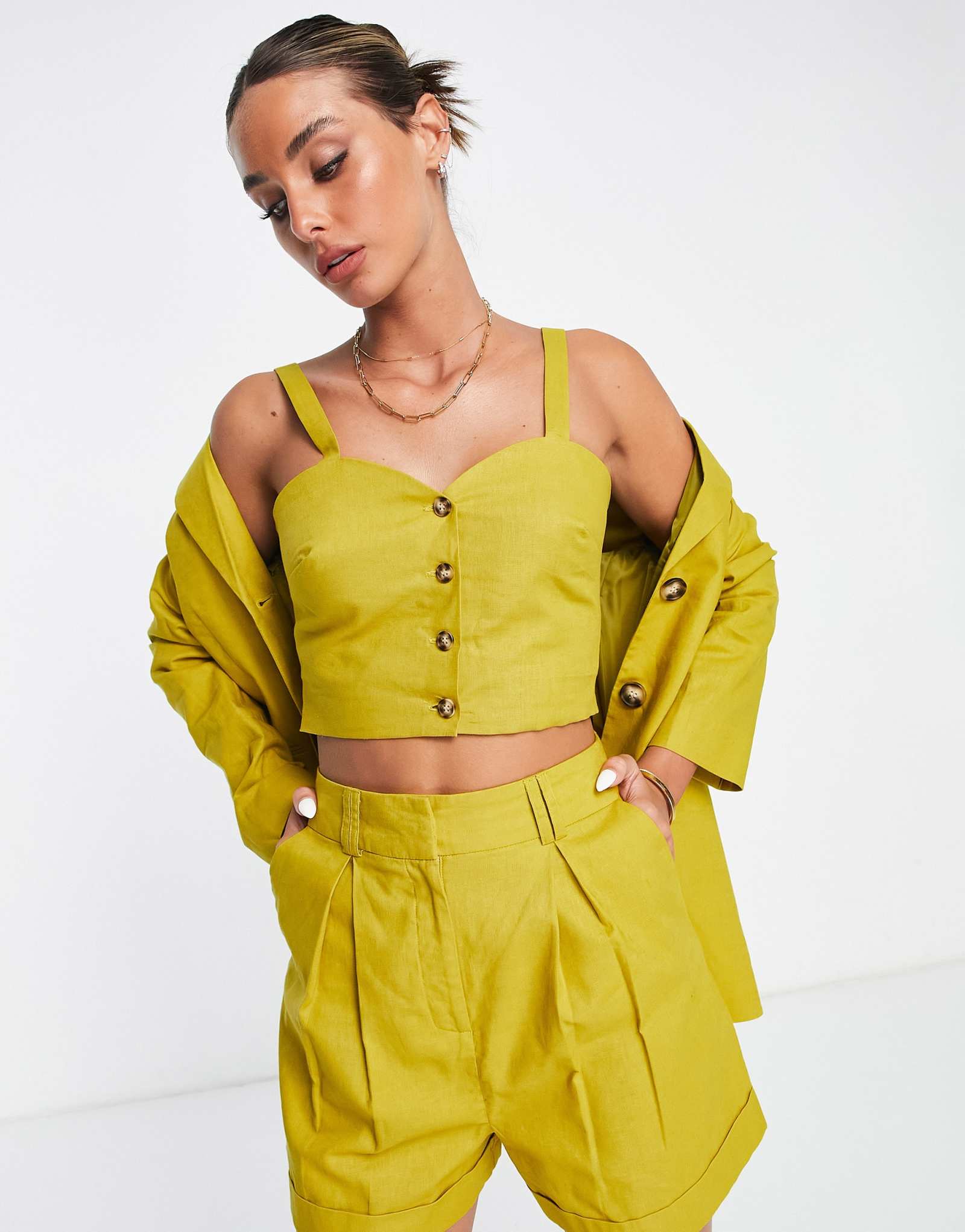 ДИЗАЙНЕРСКИЙ льняной бюстгальтер ASOS для костюма на пуговицах в виде золотой пальмы