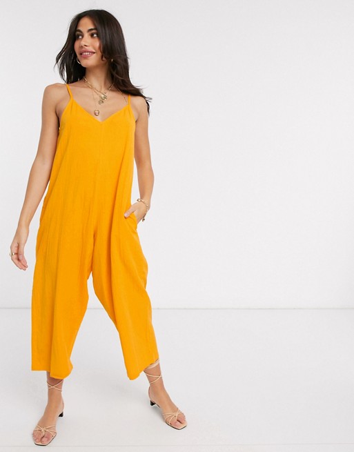 ASOS DESIGN linen cami jumpsuit in orange