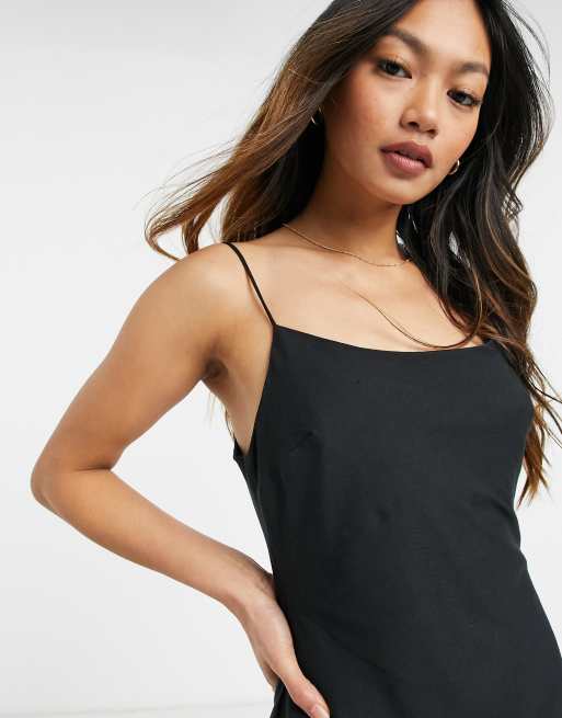 ASOS DESIGN linen cami jumpsuit in black