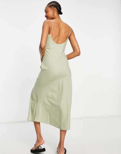 ASOS DESIGN linen cami maxi dress in khaki