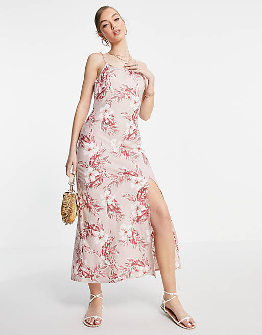 ASOS DESIGN linen cami maxi dress in pink tropical print