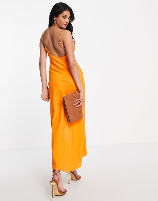 ASOS DESIGN linen cami maxi sundress with a split in orange, 2 of 4