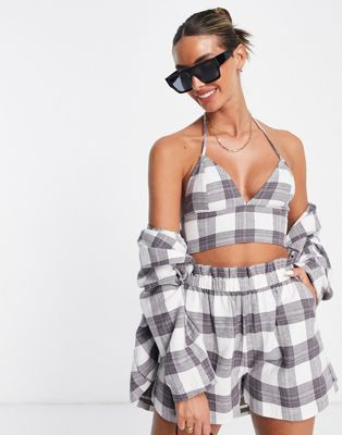 ASOS DESIGN linen check suit shorts with paperbag waist in multi | ASOS