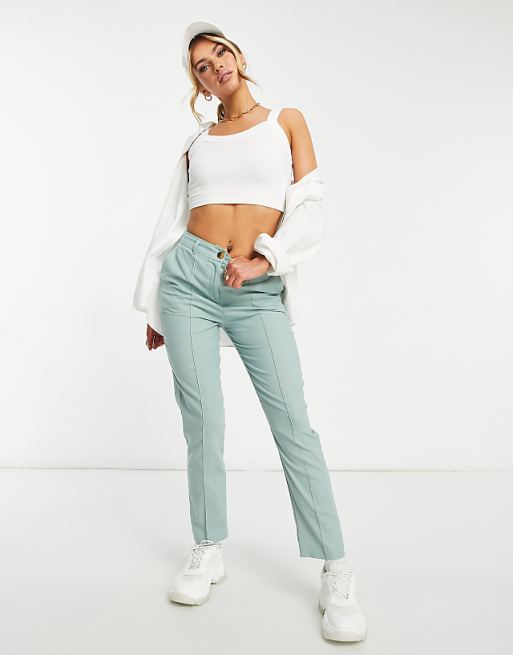 asos cigarette pants Bengaline Trouser With Side Split Detail ASOS DESIGN linen cigarette pants