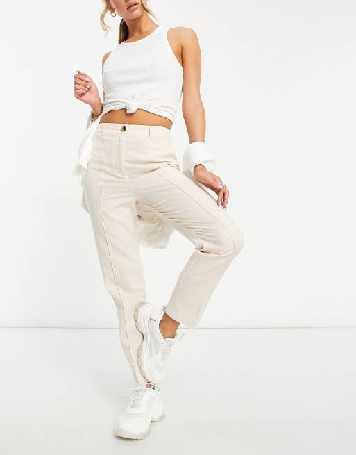 ASOS DESIGN linen cigarette trouser in pink