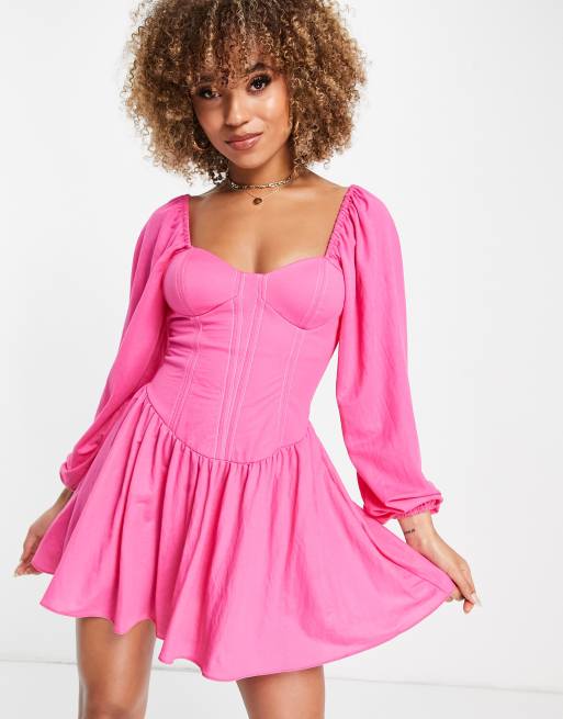 Bust Detail Blouson Sleeve Skater Dress