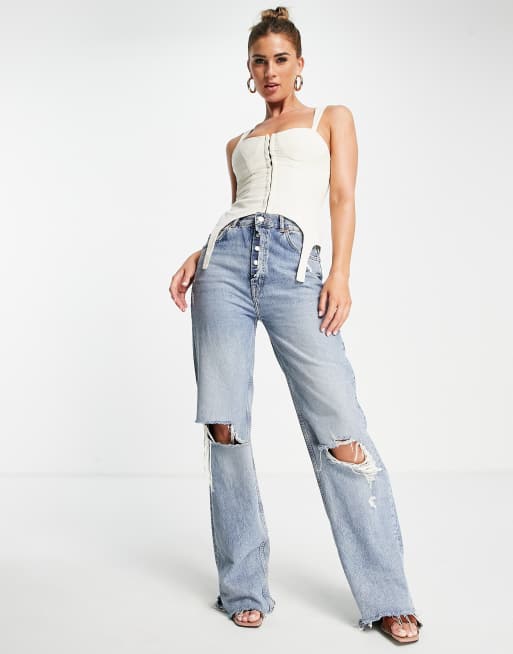 ASOS DESIGN linen corset top in stone, 3 of 4