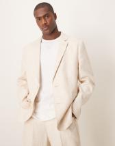 Jack & Jones Premium linen mix slim fit suit blazer in beige 