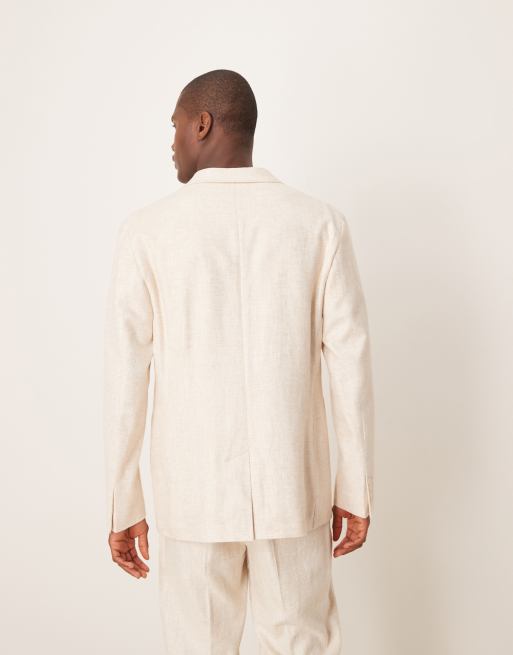 ASOS DESIGN linen cotton blend regular suit jacket in stone twill, 5 of 5