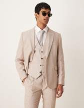 Jack & Jones Premium linen mix slim fit suit blazer in beige 