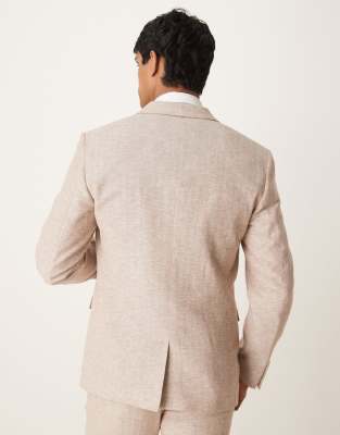 Asos Design Linen Cotton Blend Slim Suit Jacket In Brown