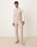 [ASOS DESIGN] ASOS DESIGN linen cotton blend slim suit pants in brown herringbone W32 L30 BROWN