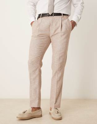 Asos Design Linen Cotton Blend Slim Suit Pants In Pink
